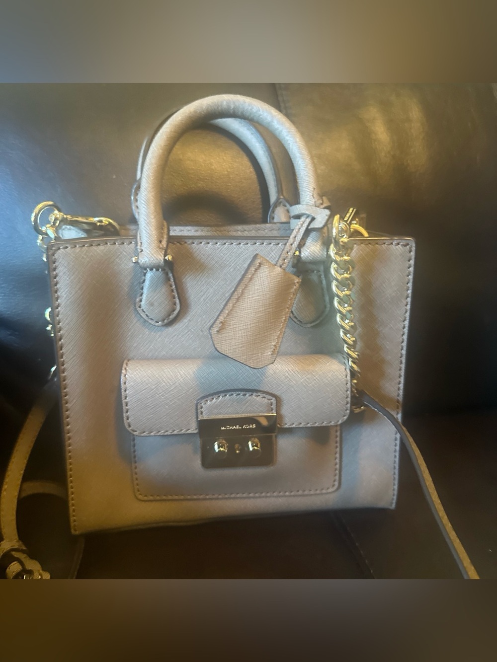 Michael Kors Dune Saffiano Leather Mini Satchel with Gold Accents and Crossbody
